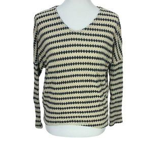 Viola Blue Diamond Striped 3/4 Sleeve  Pullover Sweater‎ Blouse Medium